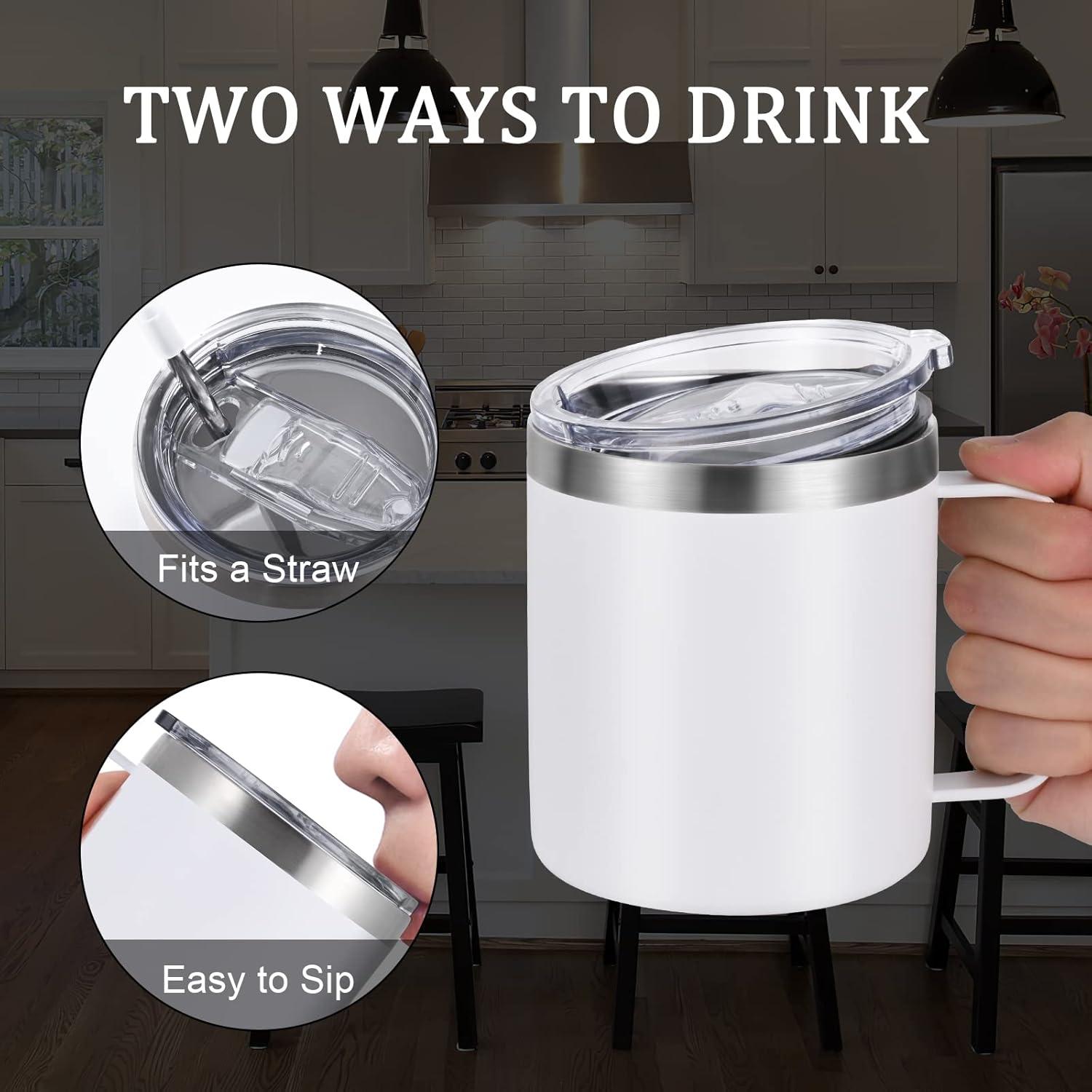 Livole Edelstahl Camping Becher 12oz Trinkbecher mit Deckel und Strohhalm