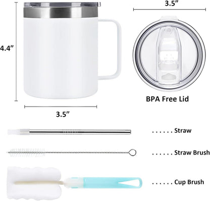 Livole Edelstahl Camping Becher 12oz Trinkbecher mit Deckel und Strohhalm