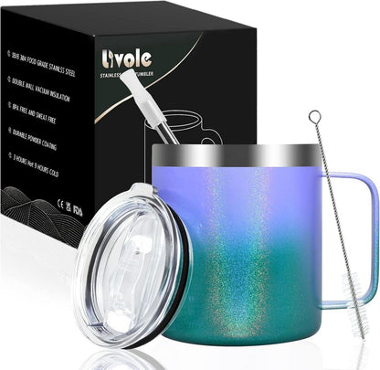 Isolierter Campingbecher mit Deckel und Strohhalm, 350ml