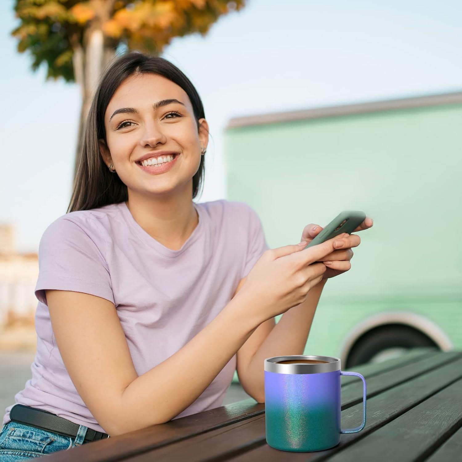 Isolierter Campingbecher mit Deckel und Strohhalm, 350ml