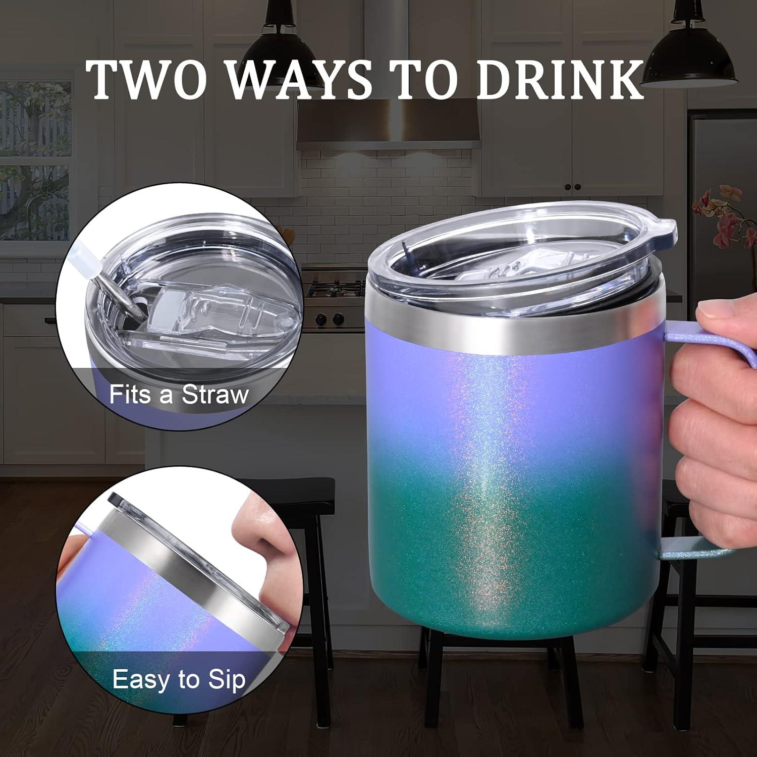 Edelstahl Camping Becher 12oz mit Deckel Strohhalm Thermotasse 350ml