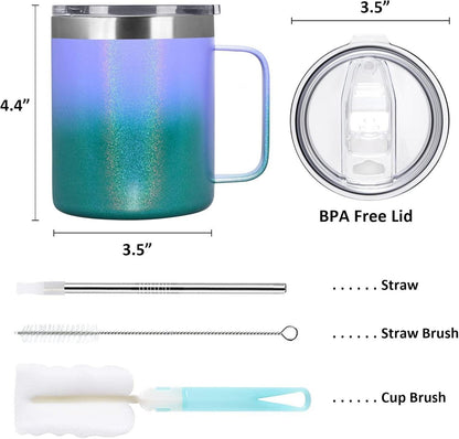 Edelstahl Camping Becher 12oz mit Deckel Strohhalm Thermotasse 350ml