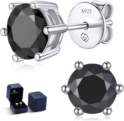 Moissanite Ohrstecker Schwarz 1 Karat 925 Silber Solitär Schwarz