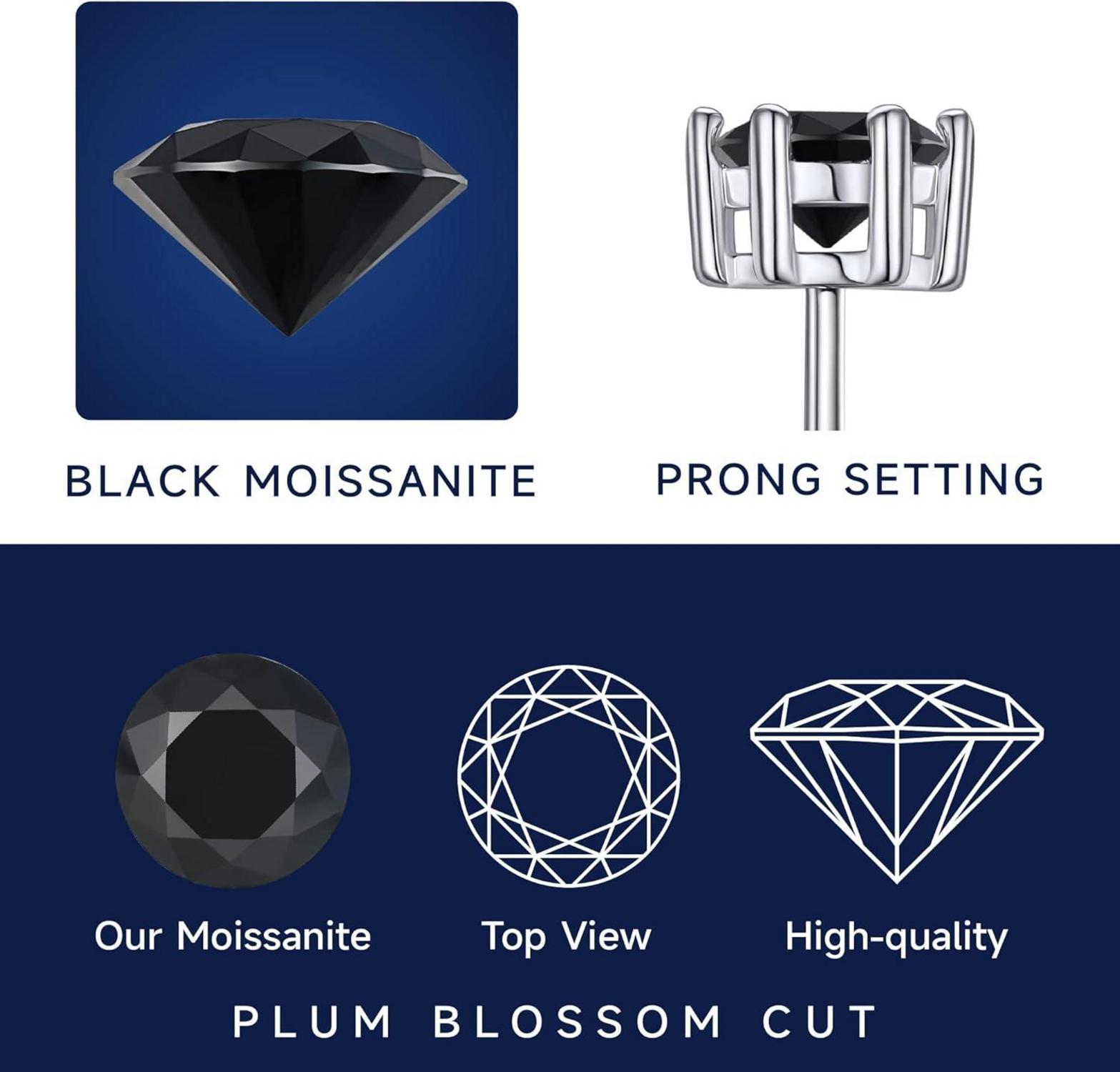 Schwarz Moissanite Ohrstecker 925 Silber Ohrringe 1 Karat 5/5.5/6.5mm
