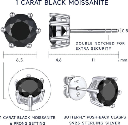 Schwarze Moissanite Ohrstecker 1-2 Karat 925 Sterling Silber 6 Prong