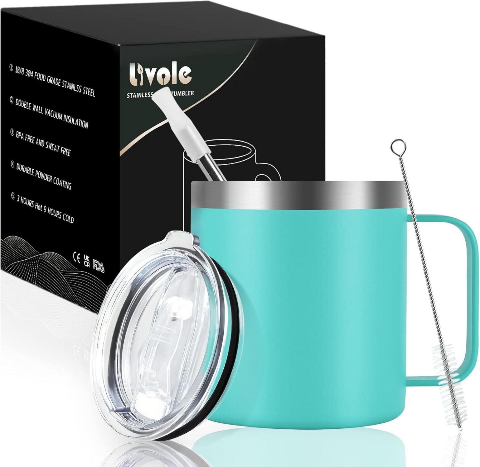 Doppelwandiger Edelstahl Camping Becher mit Strohhalm und Deckel 350ml