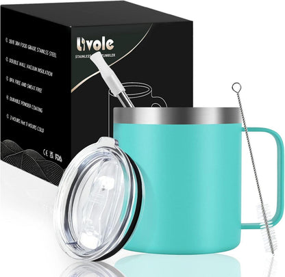 Doppelwandiger Edelstahl Camping Becher mit Strohhalm und Deckel 350ml