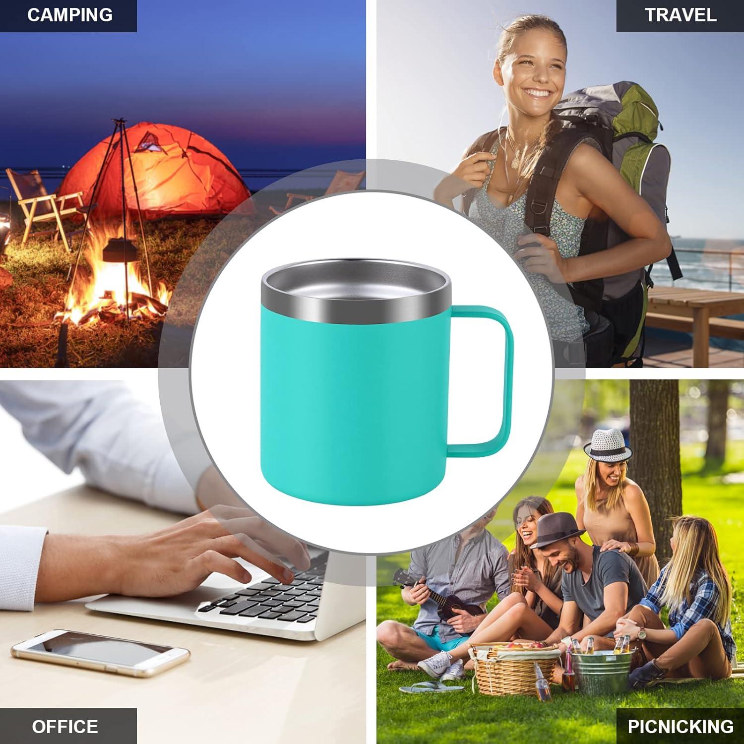 Livole Edelstahl Camping Becher 12oz mit Deckel und Strohhalm Türkis