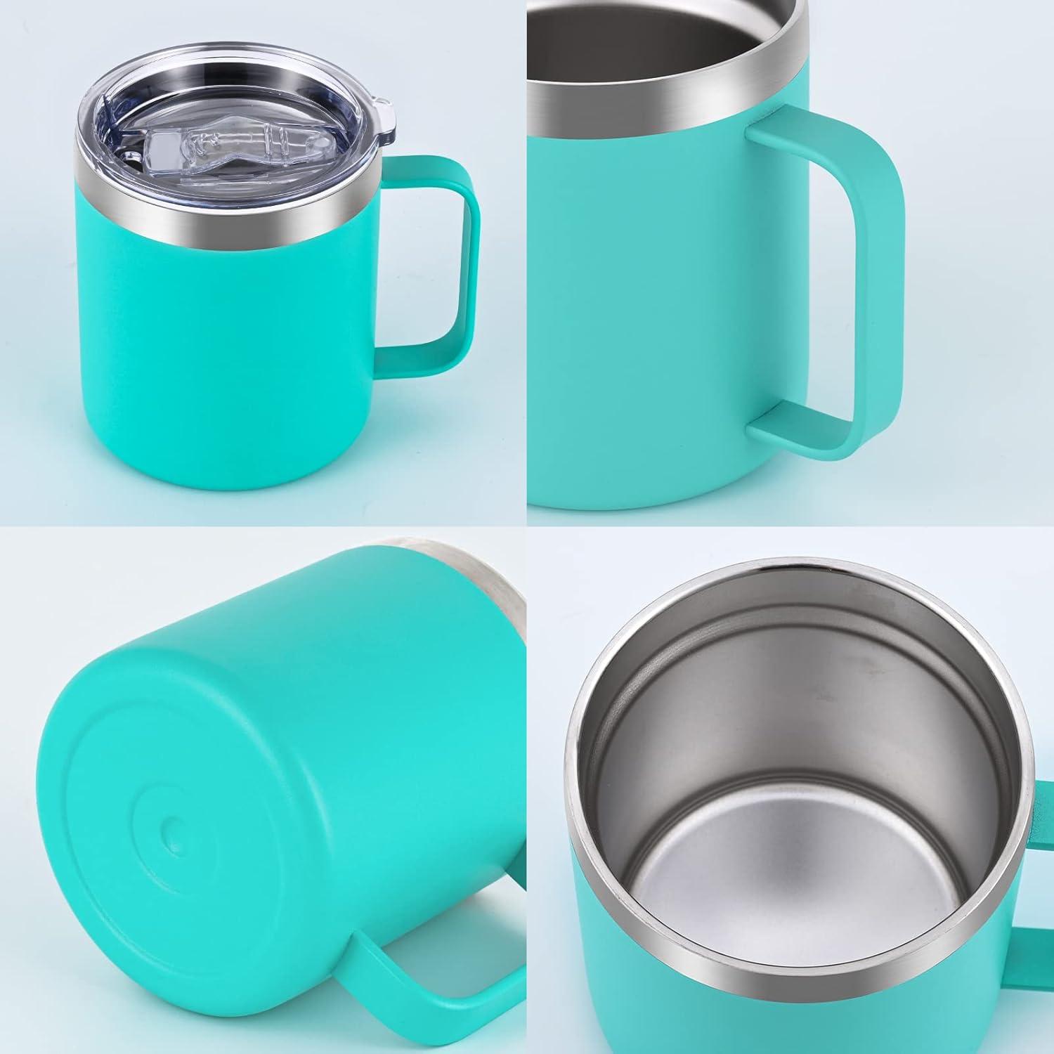 Edelstahl Camping Becher 12oz mit Deckel Strohhalm Türkis 350ml