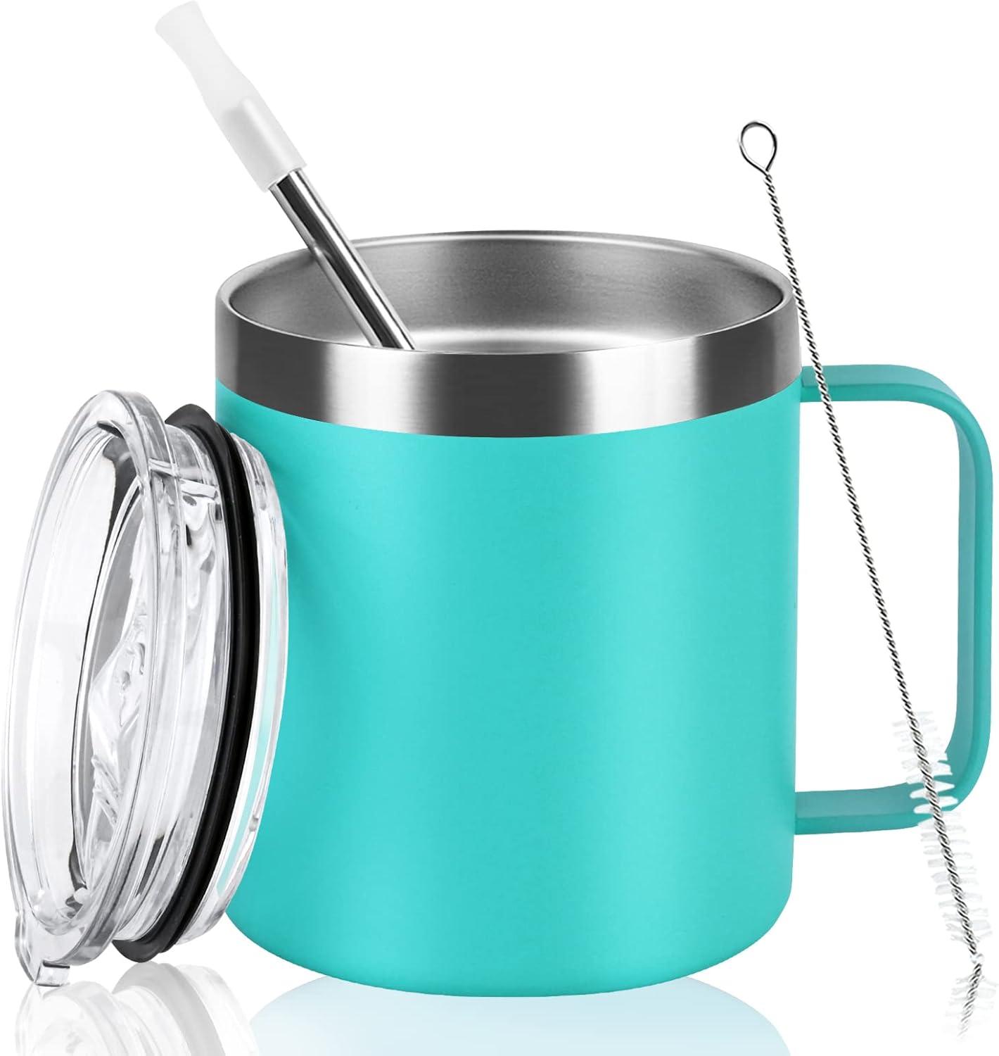 Livole Edelstahl Camping Becher 12oz mit Deckel und Strohhalm Türkis