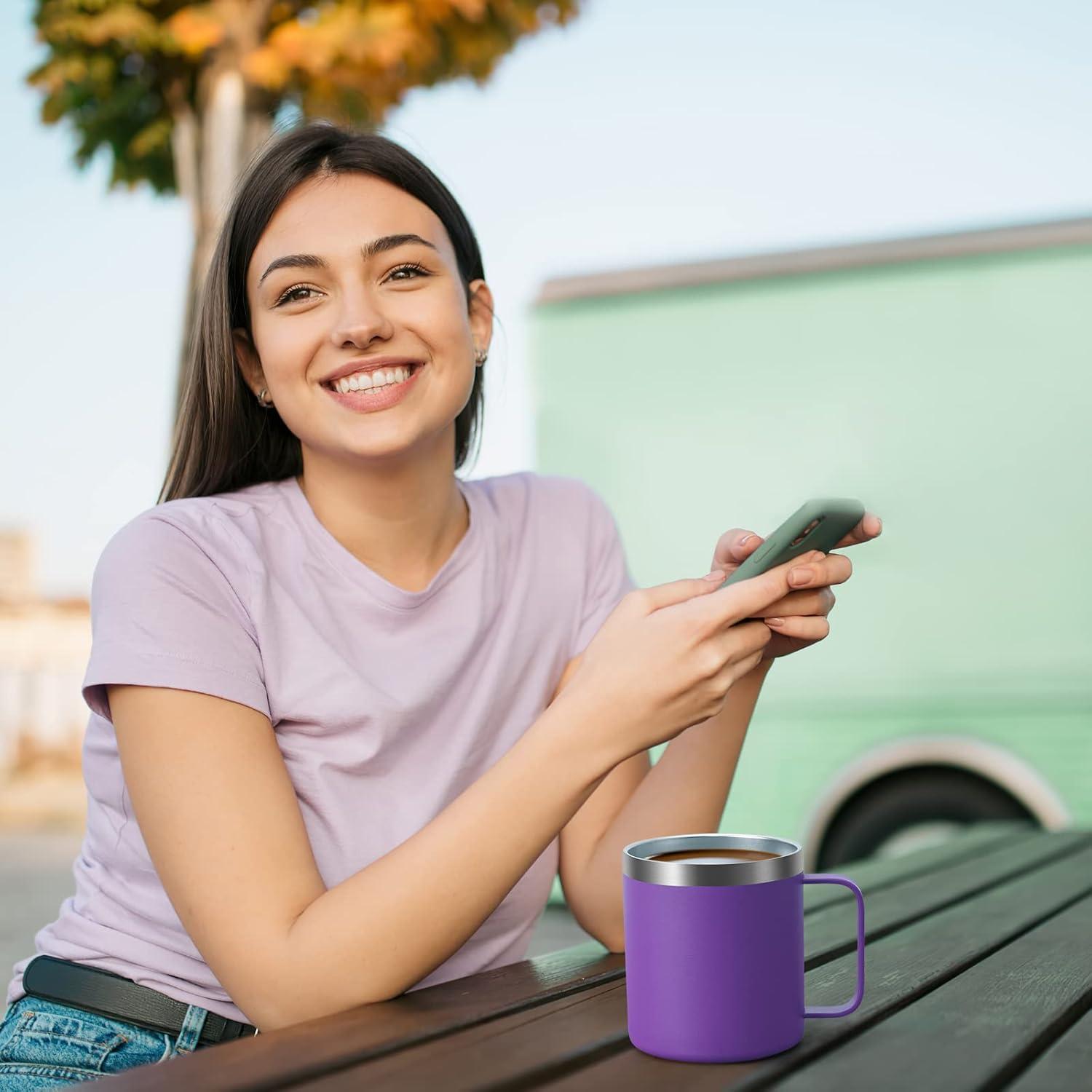 Edelstahl Camping Becher 12oz mit Deckel Strohhalm lila