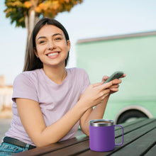 Edelstahl Camping Becher 12oz mit Deckel Strohhalm lila