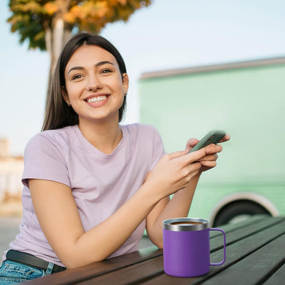 Edelstahl Camping Becher 12oz mit Deckel Strohhalm lila