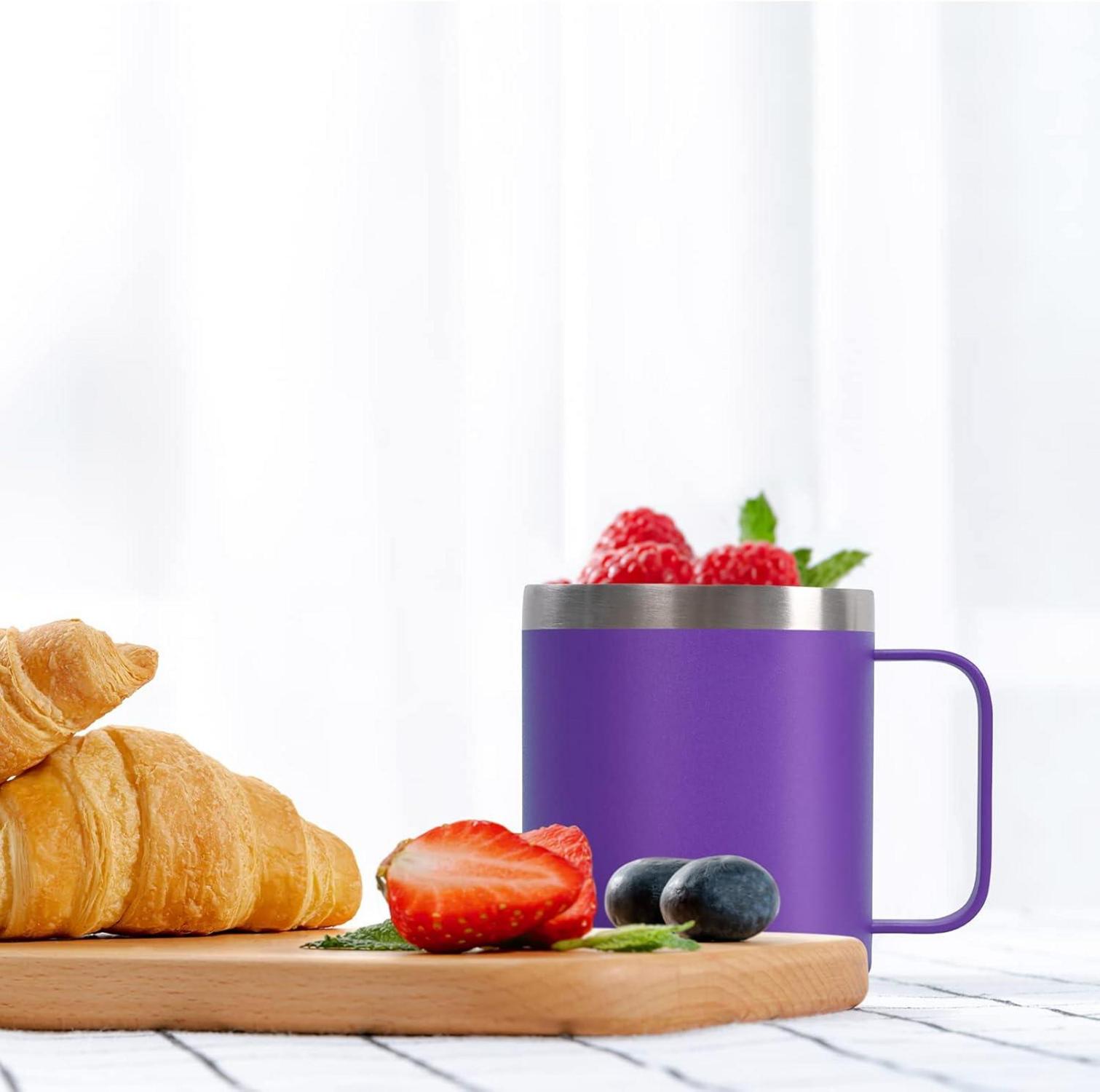 Isolierter Edelstahl Camping Becher 12oz mit Strohhalm - Lila