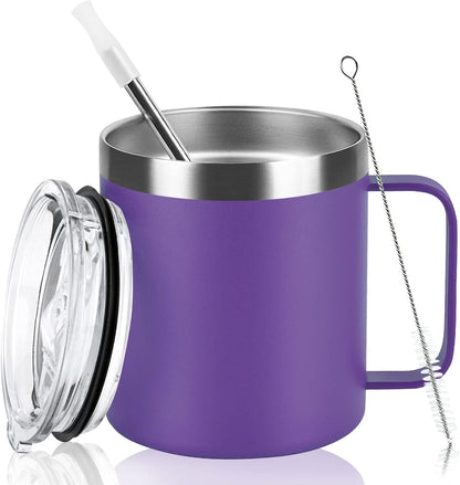 Livole Edelstahl Camping Becher 12oz Trinkbecher mit Deckel Strohhalm Vakuum Isoliert