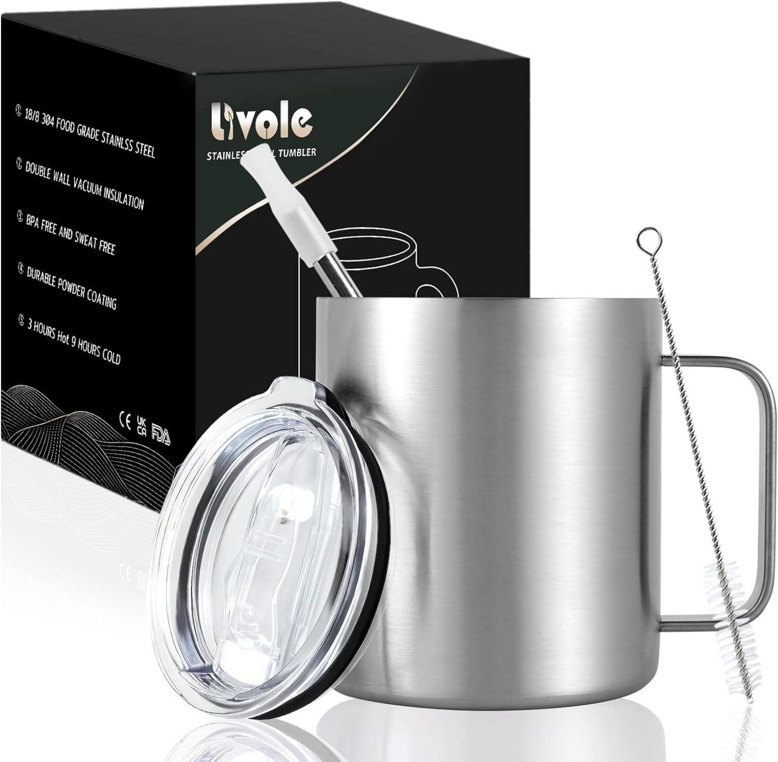 Edelstahl Camping Becher 12oz mit Deckel Strohhalm Thermotasse 350ml