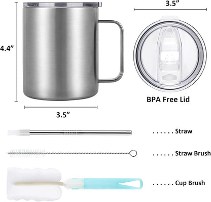 Livole Edelstahl 12oz Camping Becher Thermobecher Strohhalm Deckel Henkel