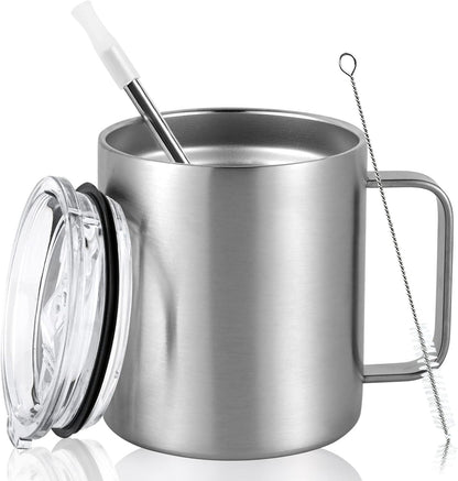 Livole Edelstahl Camping Becher 12oz mit Deckel und Strohhalm