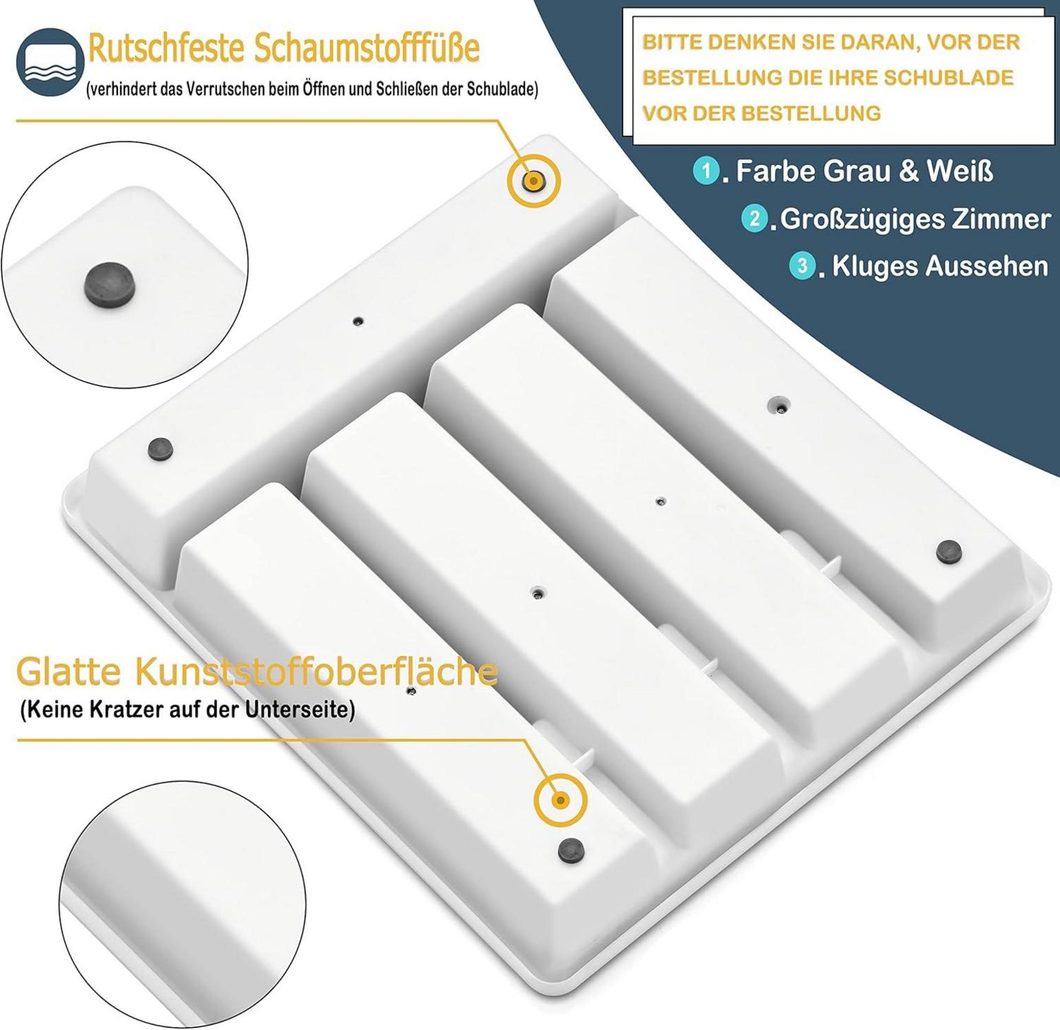 Besteckkasten für Schublade mit 5 Fächern Weiß Grau 32,2x28,8x4,5cm