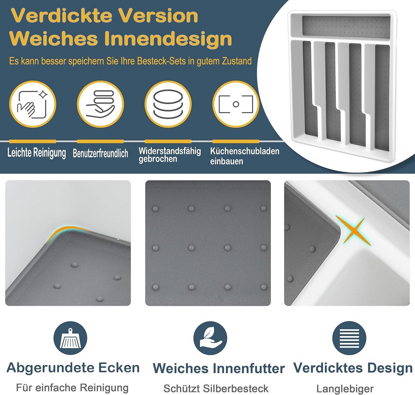 TEAMFAR Besteckkasten 5 Fächer 32,2 x 28,8 x 4,5 cm Weiß+grau