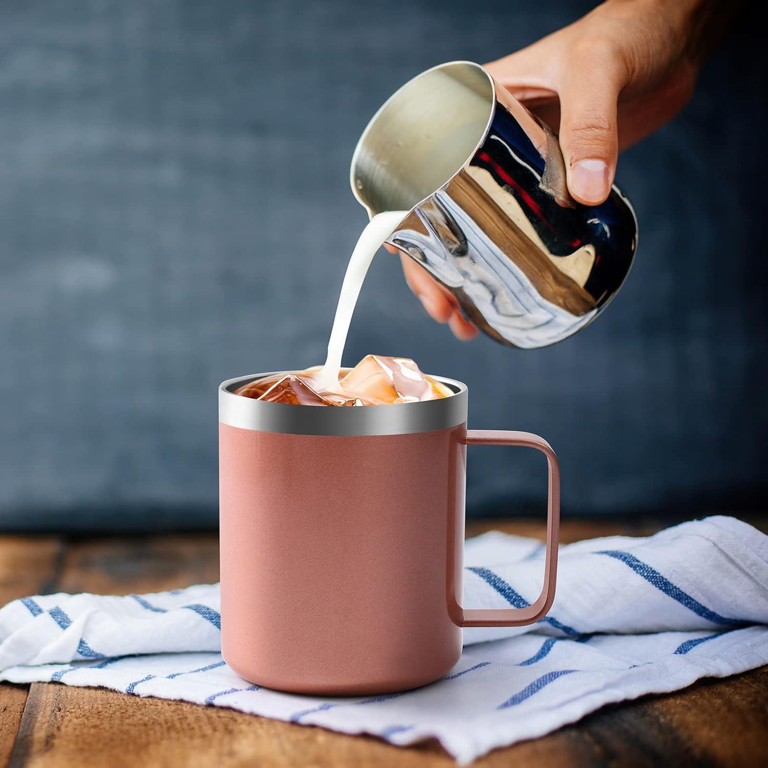 Livole Edelstahl Campingbecher 12oz mit Deckel Strohhalm Roségold