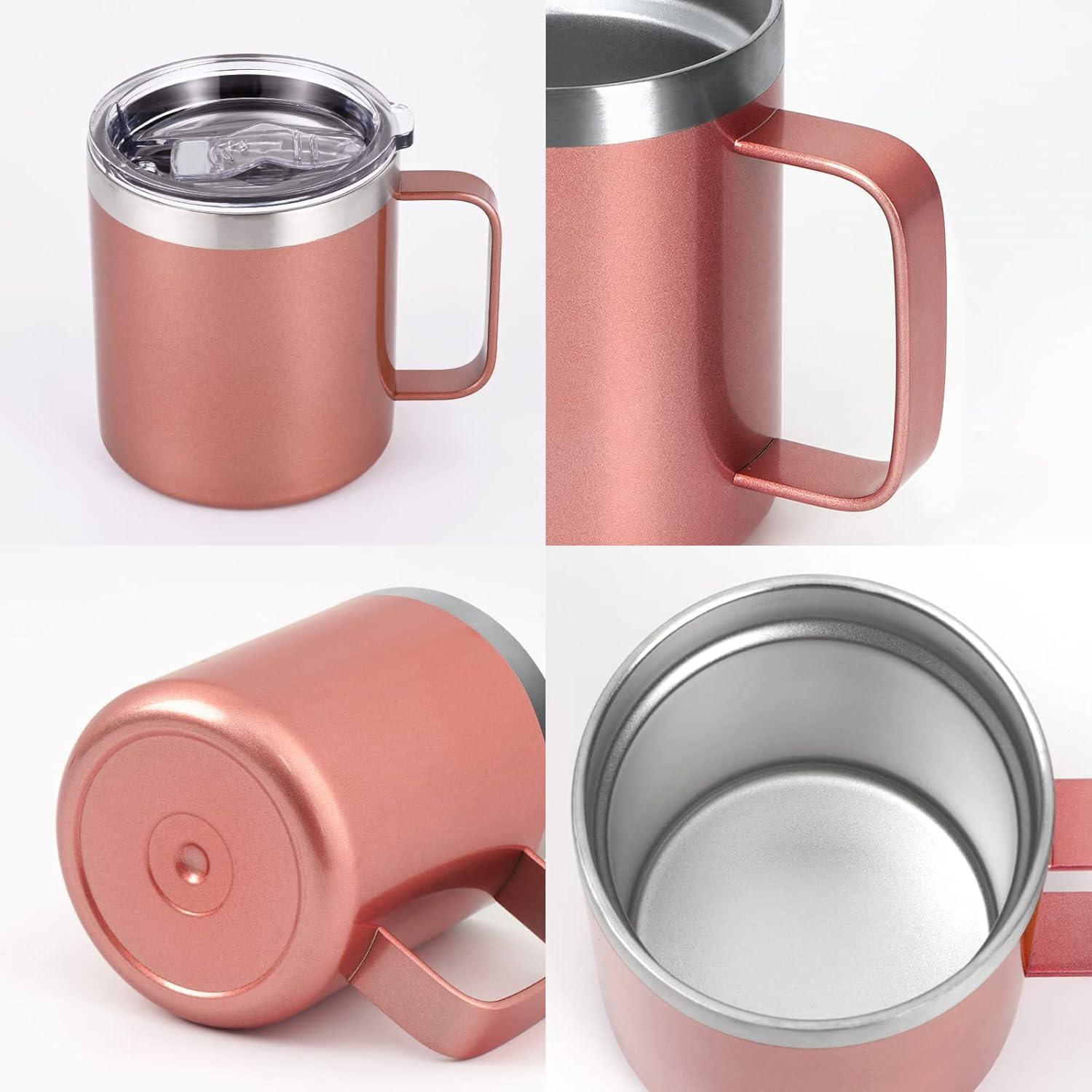 Livole Edelstahl Campingbecher 12oz mit Deckel Strohhalm Roségold