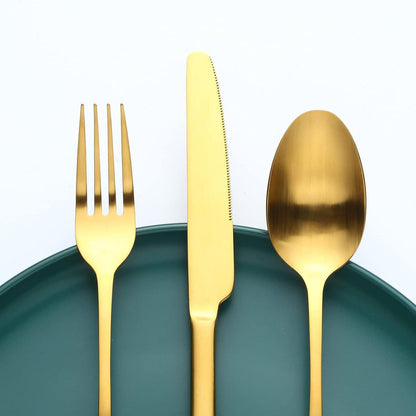 Edelstahl Besteckset Matt Gold für 12 Personen, 60-teilig, Spülmaschinenfest