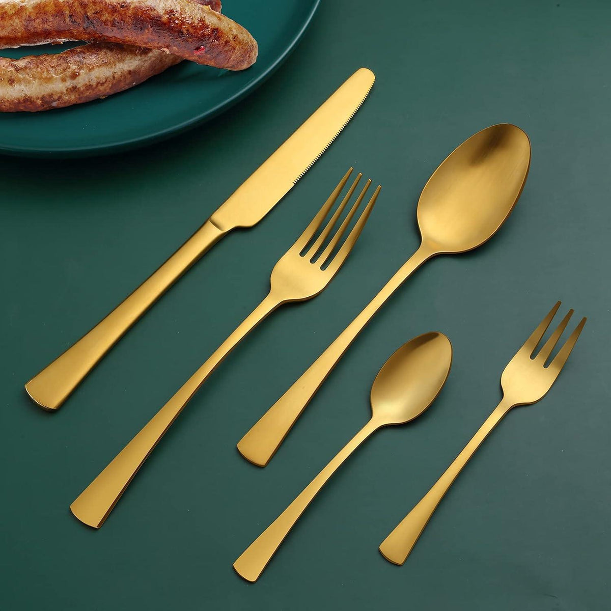 Edelstahl Besteckset Matt Gold für 12 Personen, 60-teilig, Spülmaschinenfest