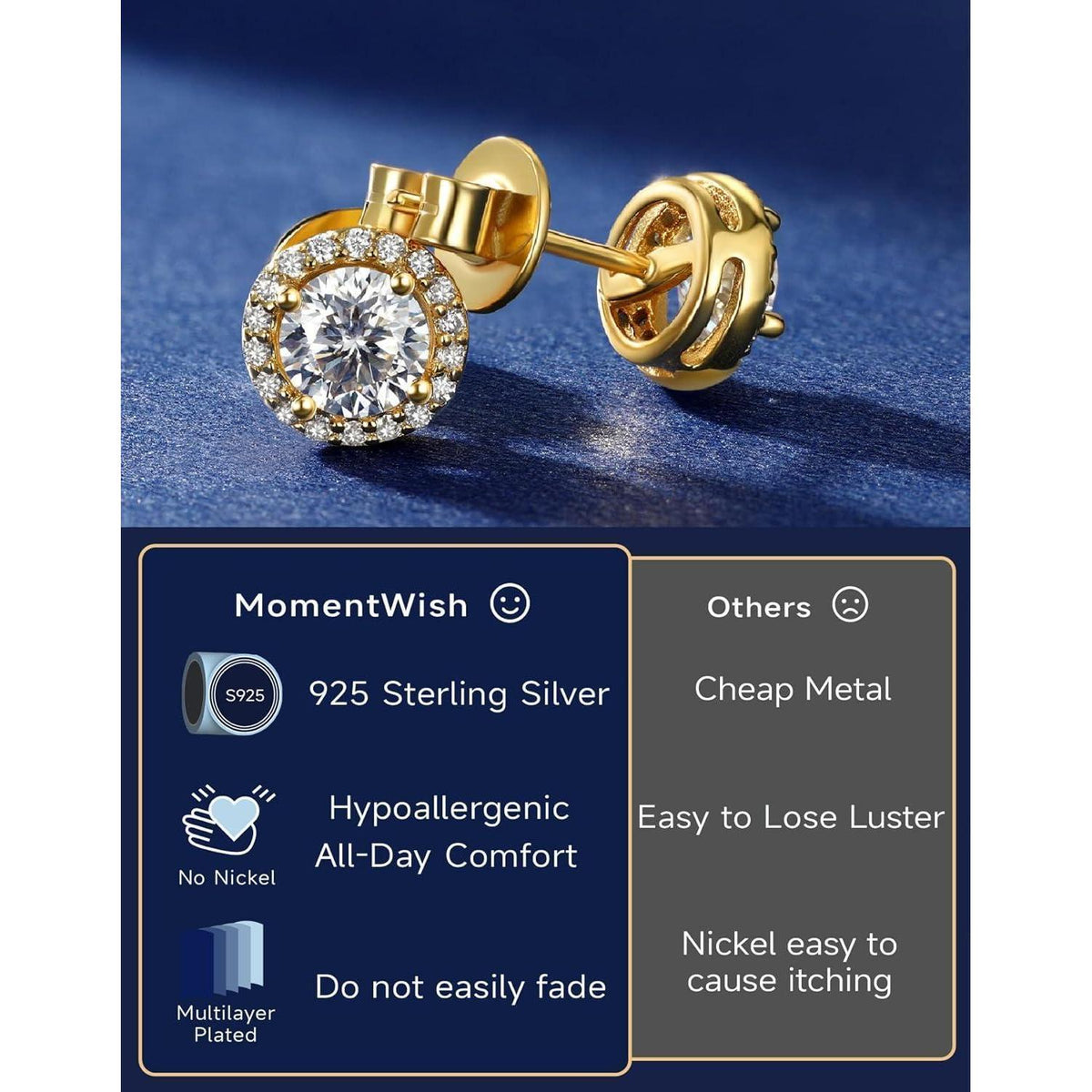 Moissanit Ohrstecker Gold 585, 1 Karat, Rosegold, Hypoallergen