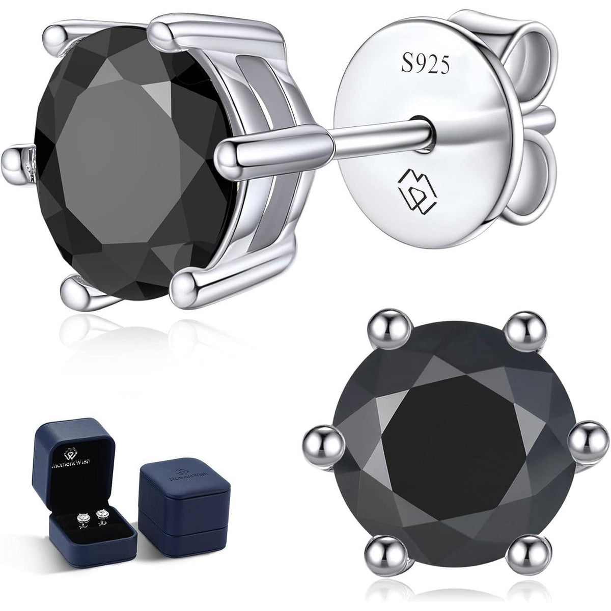 Schwarze Moissanite Ohrstecker 2 Karat 925 Sterling Silber