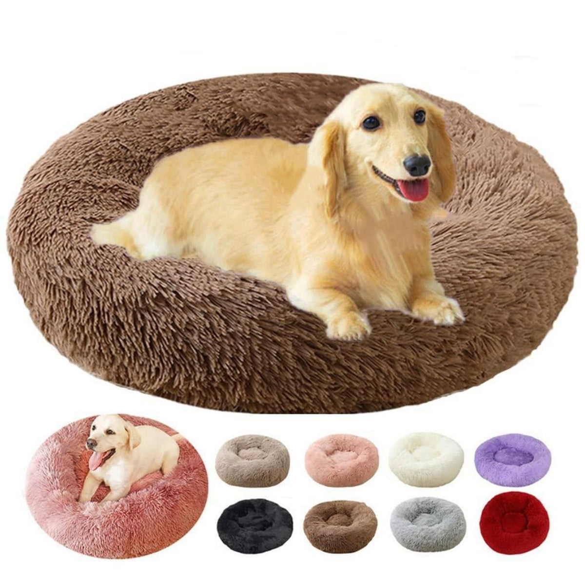 Flauschiges Hundebett Rund 100cm Kaffee – Waschbar & Rutschfest