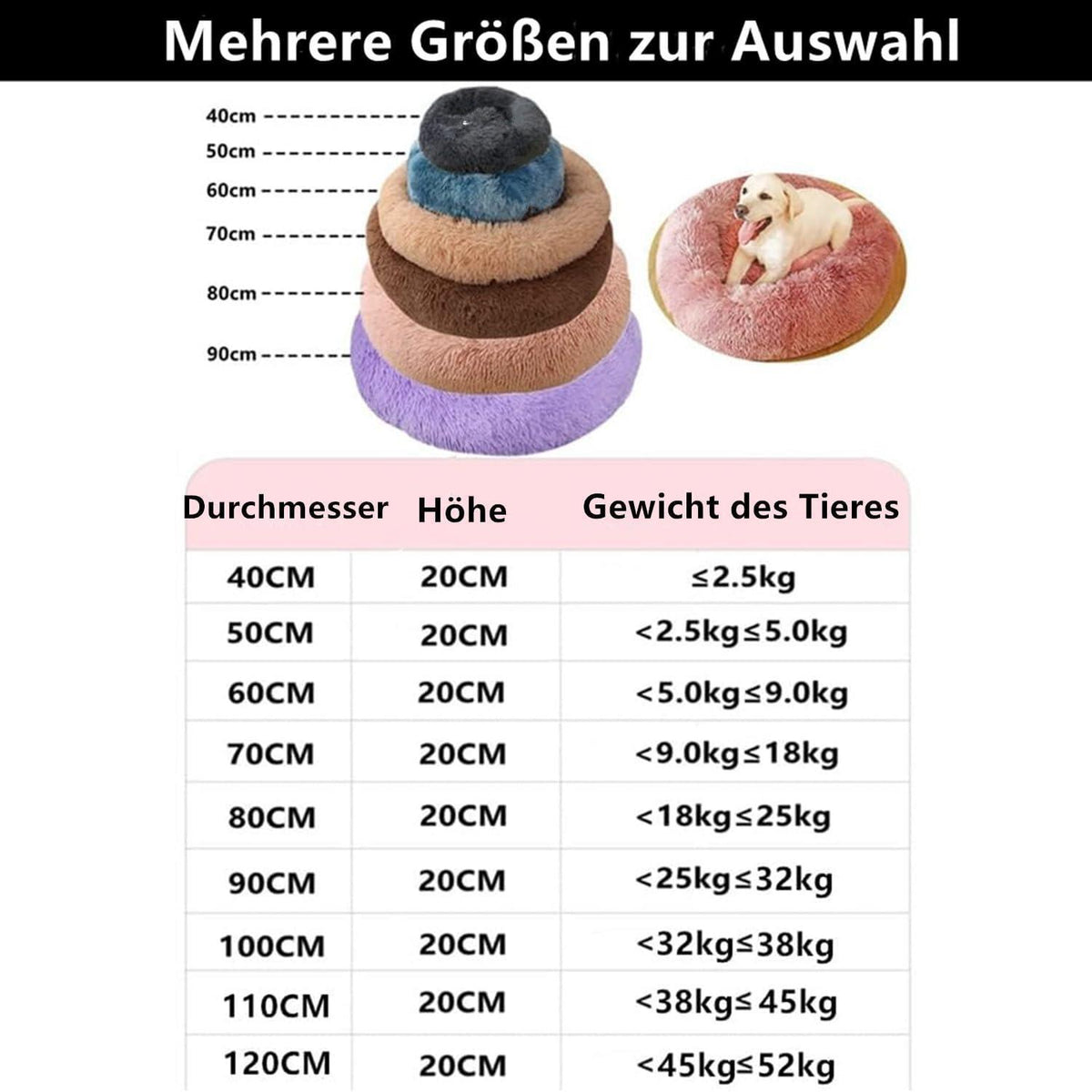 Flauschiges Hundebett Rund 100cm Kaffee – Waschbar & Rutschfest