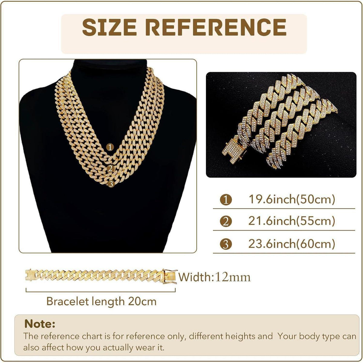 Kubanische Gliederkette 12mm Silber Gold mit Strass, Armband Set