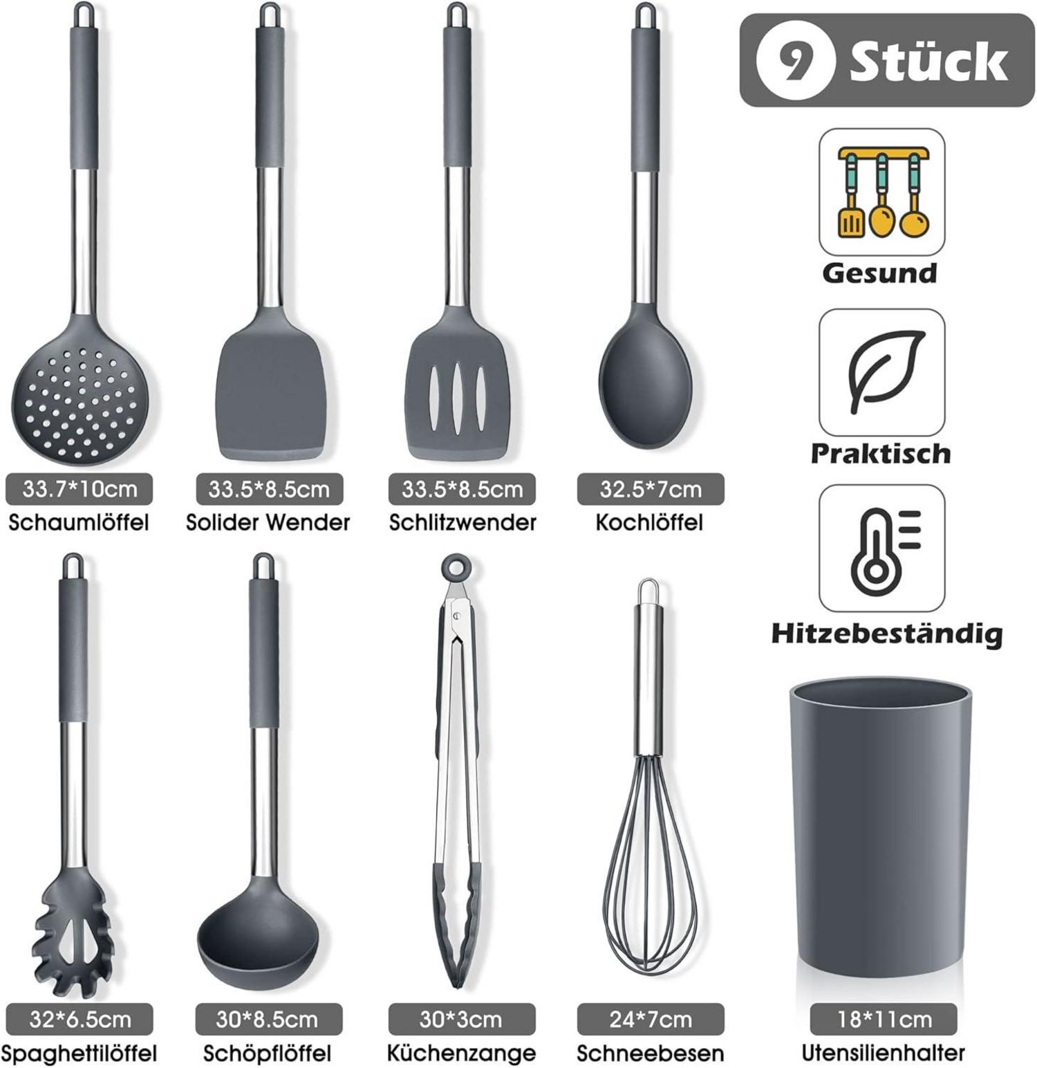Herogo 9-teiliges Silikon Kochutensilien Set mit