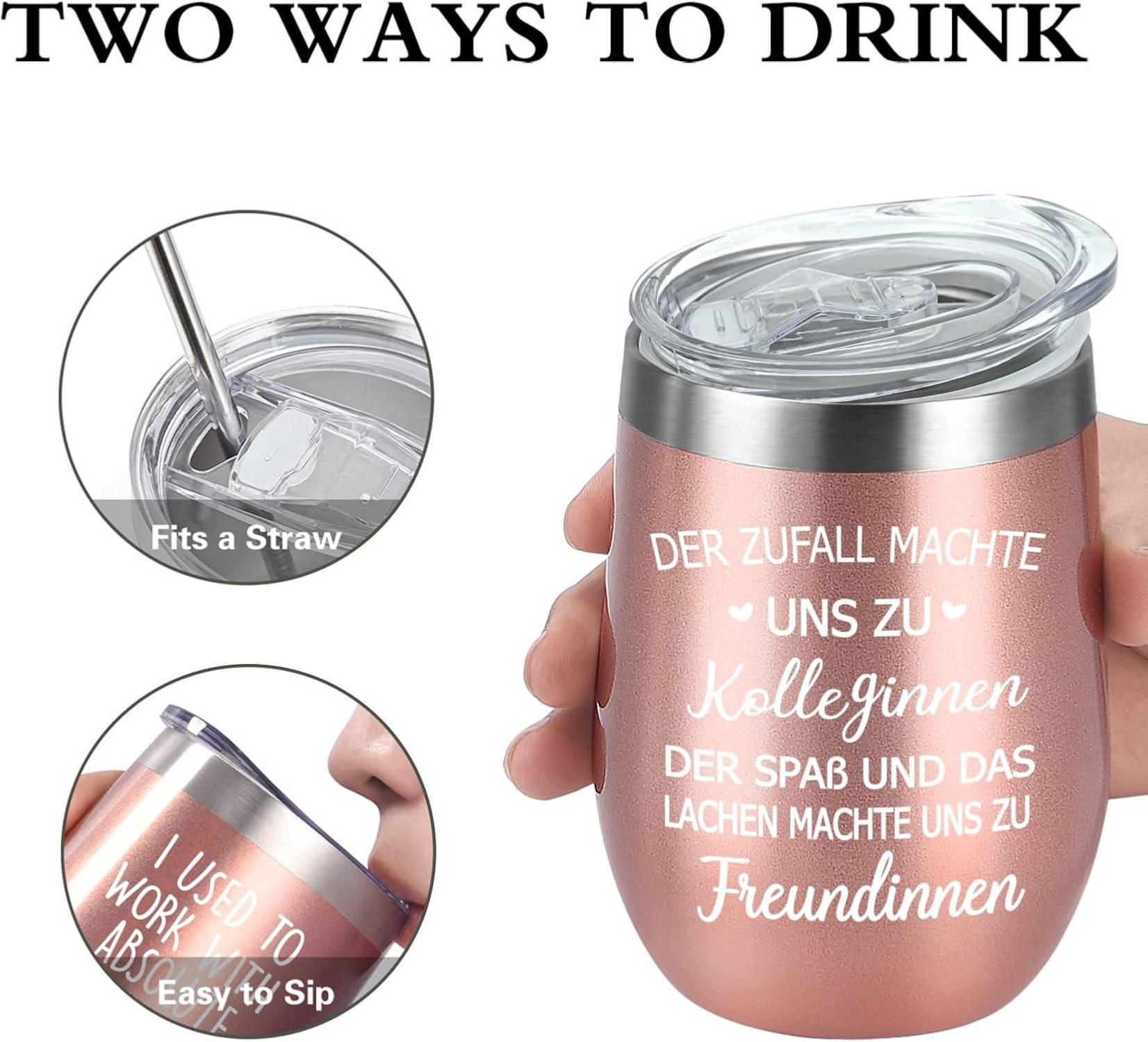 Geschenk Kollegin - 12oz Edelstahl Weinbecher weiß - 600ml Coffee to go Becher