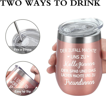 Geschenk Kollegin - 12oz Edelstahl Weinbecher weiß - 600ml Coffee to go Becher