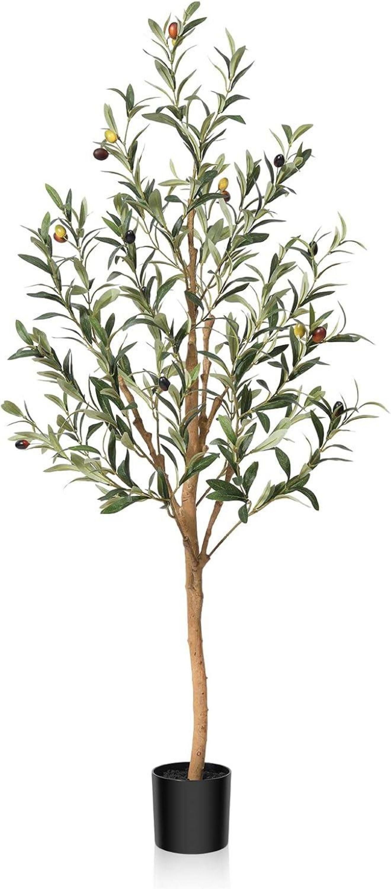 Künstlicher Olivenbaum 120cm mit Naturholzstamm & Früchten