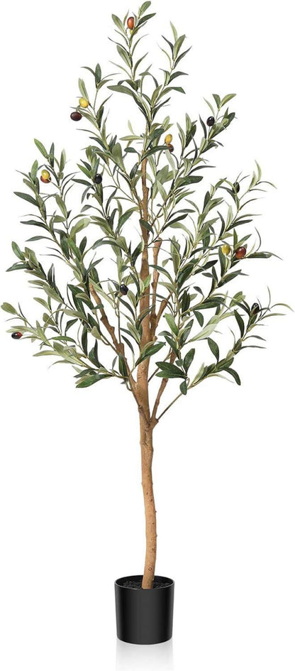 Künstlicher Olivenbaum 120cm mit Naturholzstamm & Früchten
