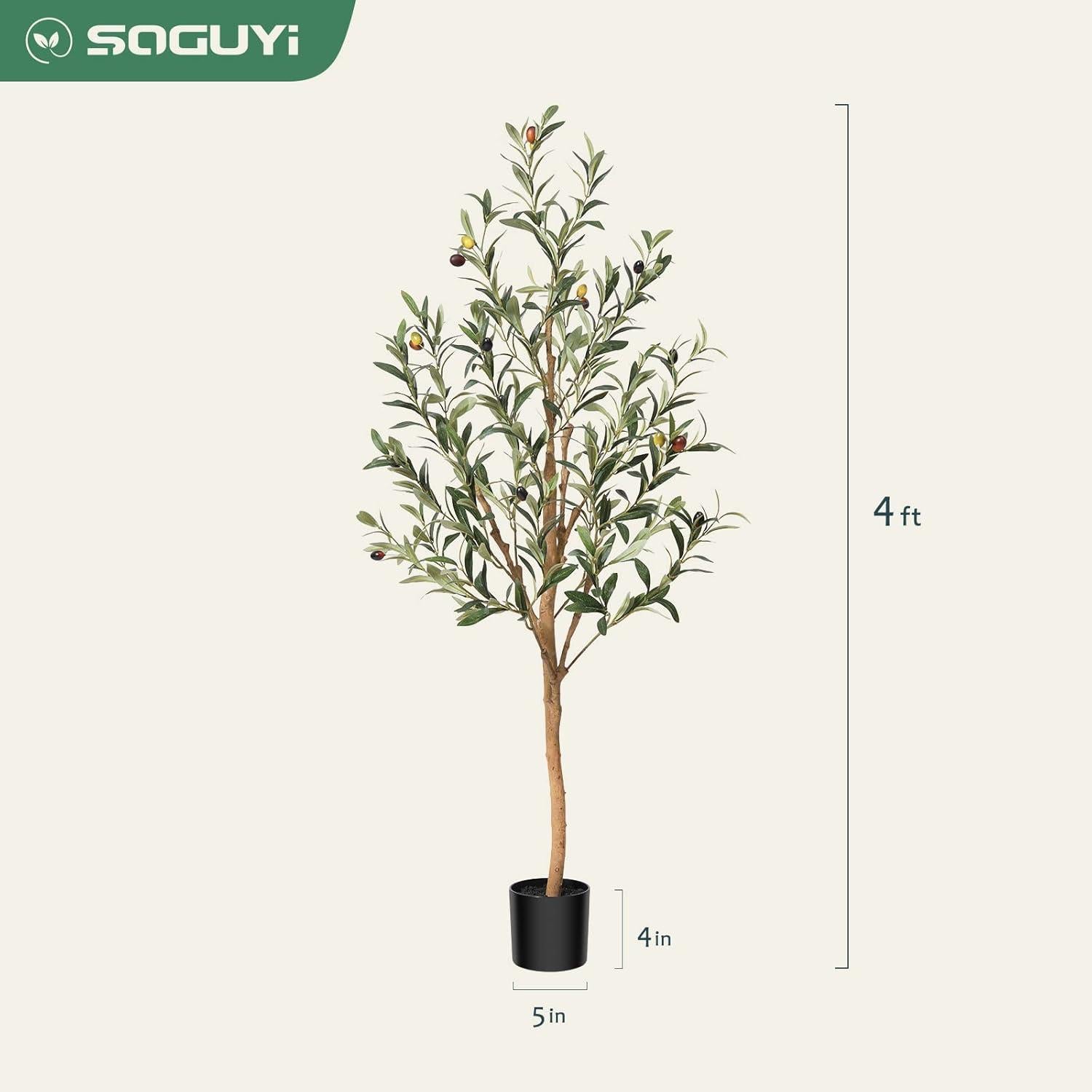 Künstlicher Olivenbaum mit Naturholzstamm, 120cm, lebensechte Früchte