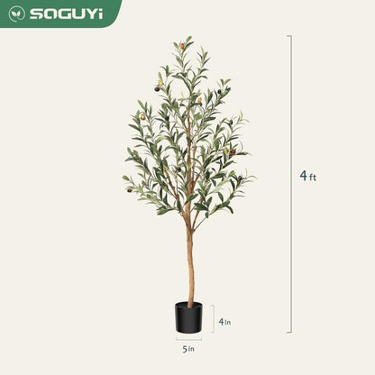 Künstlicher Olivenbaum mit Naturholzstamm, 120cm, lebensechte Früchte