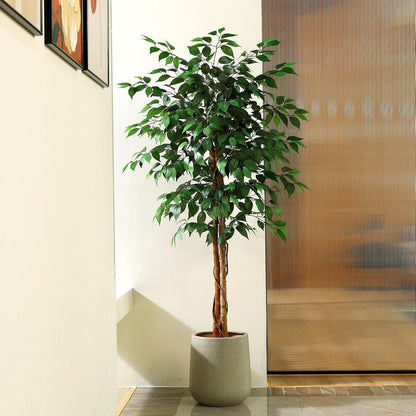 150cm SOGUYI Ficusbaum Kunstpflanze Naturholz Stamm Oase