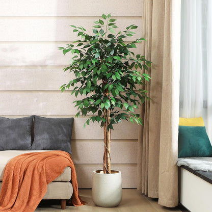 150cm SOGUYI Ficusbaum Kunstpflanze Naturholz Stamm Oase