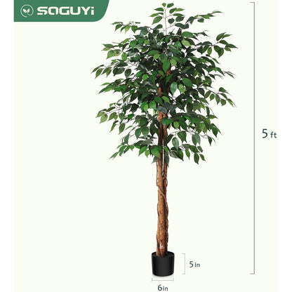 150cm SOGUYI Ficusbaum Kunstpflanze Naturholz Stamm Oase