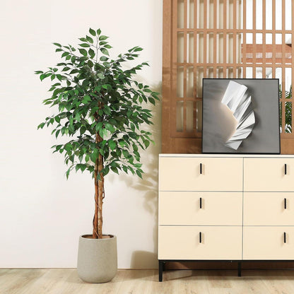 150cm SOGUYI Ficusbaum Kunstpflanze Naturholz Stamm Oase