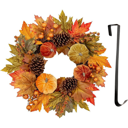 Herbstkranz 41cm mit Kürbis, Ahornblättern & Tannenzapfen