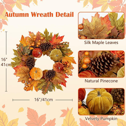 Herbstkranz 41cm mit Kürbis, Ahornblättern & Tannenzapfen