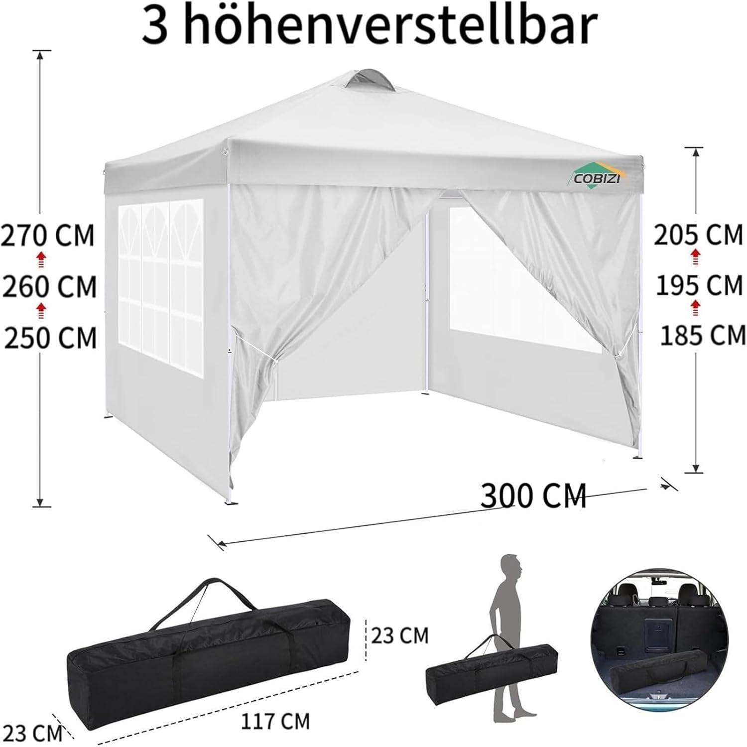 Faltpavillon COBIZI 3x3m UV-Schutz 50+ Winterfest Wasserdicht Strand Camping
