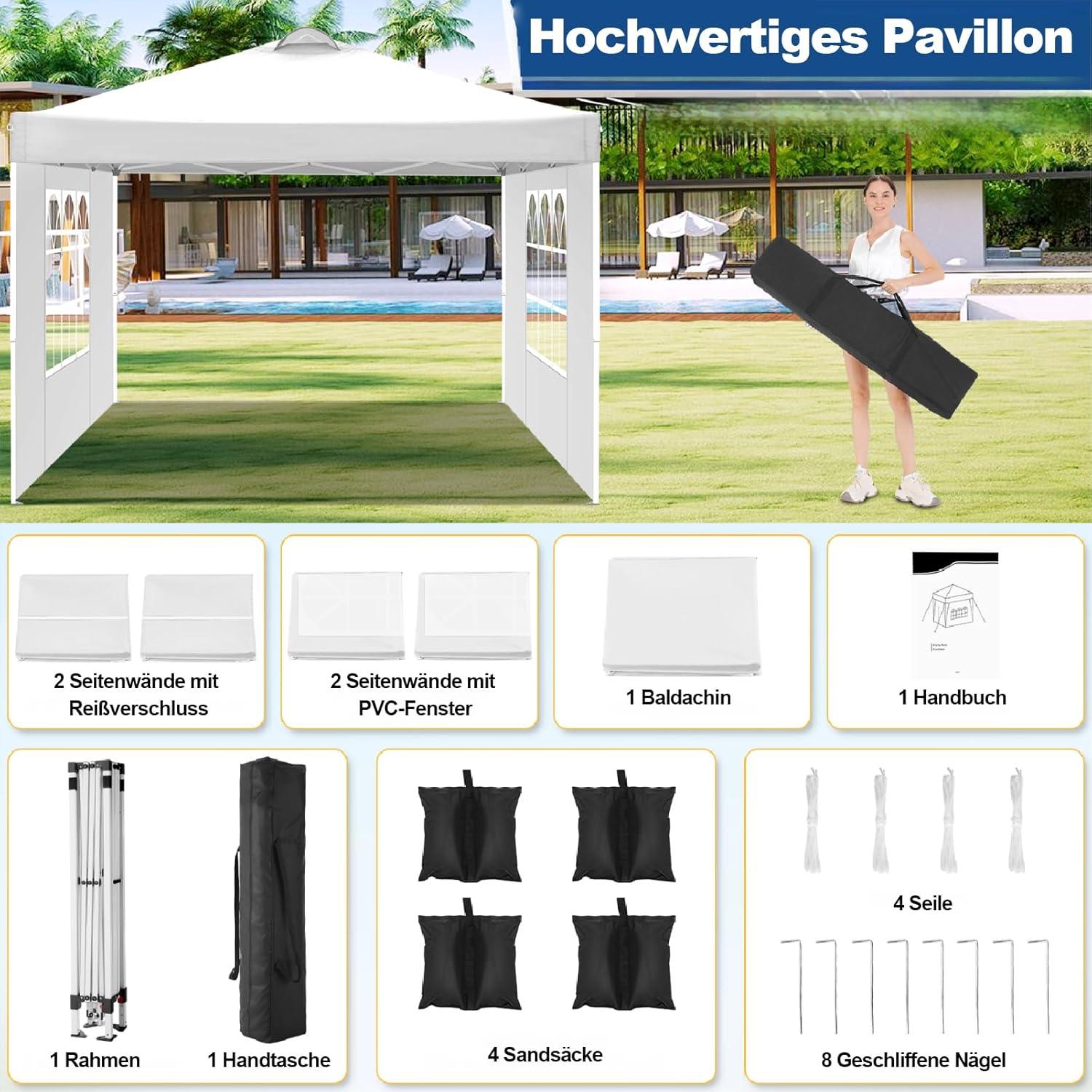COBIZI Pavillon 3x3m Wasserdicht Stabil Winterfest UV 50+ Strand Camping Garten