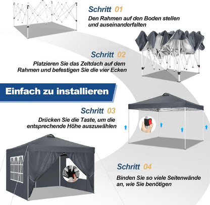 COBIZI Pavillon 3x3 Faltpavillon UV-Schutz 50+ Wasserdicht Stabil Winterfest Grau