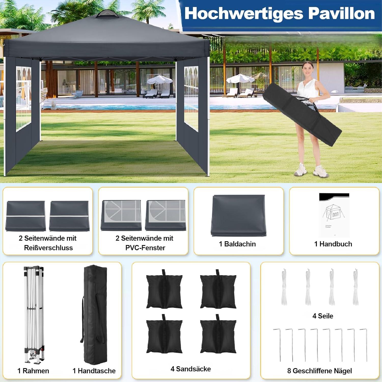 COBIZI Pavillon 3x3 Faltpavillon UV-Schutz 50+ Wasserdicht Stabil Winterfest Grau